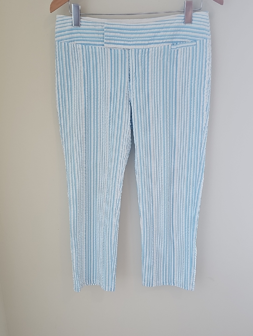 Lilly Pulitzer Seersucker Striped Crop Pants Womens 6 Blue White Preppy Cotton - Picture 1 of 8